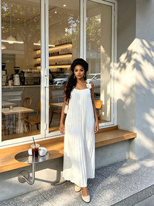 Abito lungo estivo Y2K da <span class=keywords><strong>donna</strong></span> in chiffon, elegante, sexy, con spalline 3D, plissettato, senza maniche, per feste. - Product Image 4