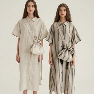 OEM estate manica corta scollo a V etnico stile Boho ricamo Maxi Vestidos Casual abito di lino per le donne - Product Image 4