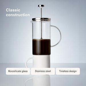 Cafetière à piston en plastique noir avec filtre, pichet à lait chaud de 600 ml avec couvercle pour le camping - Product Image 2