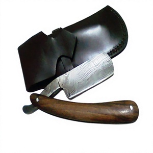 Damascus Stainless Steel Straight Razor with Wood Handle-Professional Barber Shaving Razor for <b>Men</b> - Product Image 1