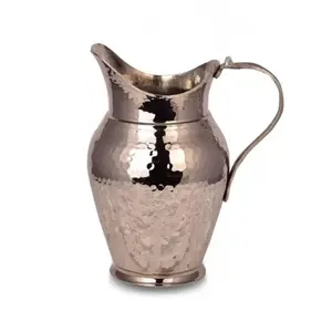 Hand Hammered Ottoman Style Antalya Copper Carafe No:2 For Beverage Service, Surahi NICKEL Color Authentic and Oriental Design