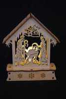 Crèche en bois pré-éclairée pour Noël, lumière LED blanc chaud, décoration de Noël, nouvelle, alimentée par piles