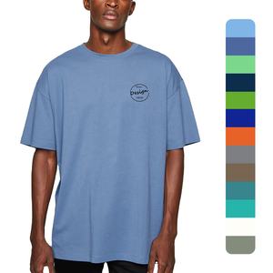 Hot Sale Men's Basic Cotton T-Shirt Custom Print Loose Drop Shoulder <b>Thick</b> Elastic Ribbed Collar Casual Plain Design - Product Image 1