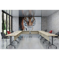 Bureau pliable en aluminium élégant et mobile avec roulettes verrouillables et étagère rabattable pour salles de conférence et de formation, table de réunion