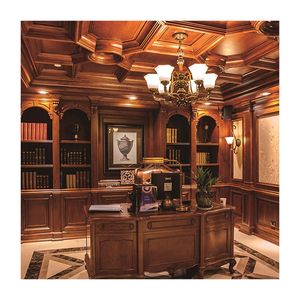 Estantería de suelo de madera maciza de estilo europeo antiguo, estantería para sala de estudio de madera de nogal, estantería tallada de estilo francés antiguo - Product Image 1