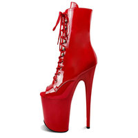 Bottes courtes sur mesure à plateforme, à talon aiguille de 8 pouces, à lacets et fermeture éclair, à bout ouvert, pour la pole dance et la danse exotique, collection été-automne extrême