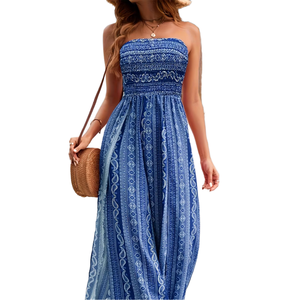 Mono largo de terciopelo con estampado floral étnico digital OEM, sin tirantes, de pierna ancha, cintura natural, talla regular y grande, ideal para verano. - Product Image 2