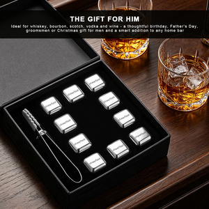 Pierres à whisky personnalisées Cheerfast, lot <span class=keywords><strong>de</strong></span> 10, cubes <span class=keywords><strong>de</strong></span> glace réutilisables en acier inoxydable avec pince à glace pour boissons, whisky, spiritueux - Product Image 6