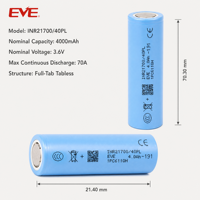 Batería Eve Inr 21700 40pl 3.6v 4000mah, Batería de Alta Tasa de Descarga Máxima de 17.5c, Batería de Iones de Litio Cilíndrica para Drones