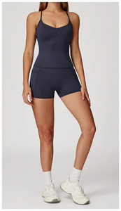 Top Deportivo Corto con <span class=keywords><strong>Tirantes</strong></span> Cruzados de Tela Cepillada Personalizada, Elástico en 4 Direcciones, con Relleno, Transpirable, para Gimnasio, Entrenamiento, Running, Yoga - Product Image 2