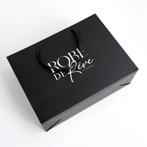 Recyclable Black Shopping Bag Socks Women Gym Hair Bags <b>Clothes</b> Gift Packaging Custom logo Luxury Paper Bag with Ribbon Handle - Product Image 5