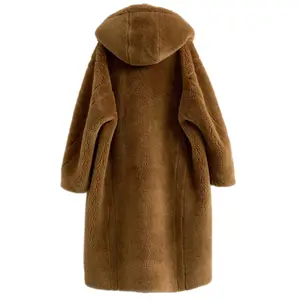 plus size men's clothing thick warm vetements en laine wool suede lining fur hooded hoodie teddy shearling coat long