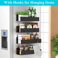 Lot de 4 étagères à épices magnétiques mobiles pour cuisine, organisateur de réfrigérateur avec 4 crochets