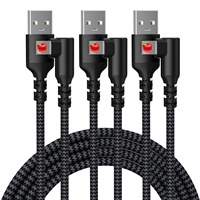 Câble de données USB Type-C vers USB-A JILIAN 2m 6ft en nylon tressé 18W à angle droit 90 degrés pour téléphone portable et ordinateur portable