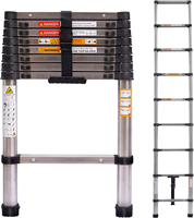 Échelle télescopique extensible multifonctionnelle en acier inoxydable moderne certifiée, avec joint en bambou, pour un usage domestique