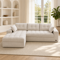 Canapé d'angle moderne en velours côtelé avec chaise longue à gauche, 3 places, mobilier de salon, canapé surdimensionné crème