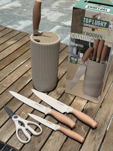 ชุดมีดทำครัว6ชิ้นด้ามจับแบบนุ่มพร้อมบล็อคบาร์แนวตั้งสีเบจ - Product Image 5