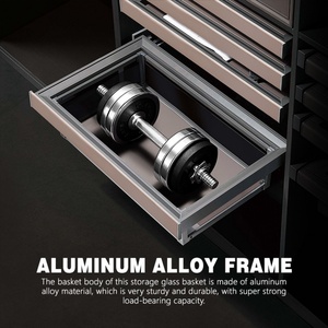 Panier de rangement coulissant en verre pour armoire, organisateur mural en aluminium à fermeture douce silencieuse avec triple amortisseur, détachable - Product Image 4
