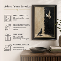 Pour le salon, toile vintage avec oiseaux et colombes blanches, encadrée en noir et or, décoration murale de style farmhouse, OEM ODM