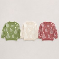Pull de Noël pour bébé en coton tricoté jacquard motif arbre, col rond, pour tout-petit, vêtement de fête pour nourrisson