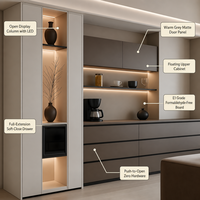 Buffet sur mesure avec tiroirs gris mat et colonne d'affichage ouverte lumineuse |   Salle à manger moderne |   OEM