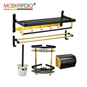 Space aluminum towel set black gold bathroom five-piece pendant bath towels without punching shelves