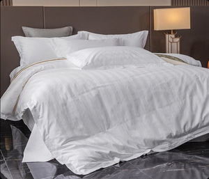 <strong>Custom</strong> Stripe 100% Cotton Satin Hotel Bedding Sets European American <strong>Style</strong> 3cm White Quilt Cover <strong>Sheets</strong> for Home Use - Product Image 4