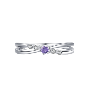 Bague à breloques empilables en argent sterling 925 véritable plaqué rhodium avec zircon, pour femme, idéale comme cadeau - Product Image 2