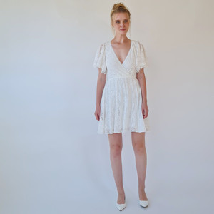 Robe de mariée courte en dentelle bohème, mini robe de mariée # 1372 - Product Image 3