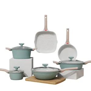 JEETEE OEM Morandi 분리형 오븐 안전 Nonstick 다이 캐스트 알루미늄 조리기구 세트 분리형 팬 핸들 요리 세트 조리기구