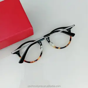 Gafas de acetato Templo de metal marco óptico redondo retro lente de miopía hecho a mano gafas de alta calidad moda jóvenes amor