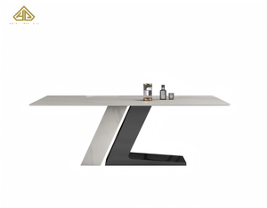 Table à manger en dalle de pierre brillante avec plateau minimaliste blanc montagne enneigée - Product Image 6