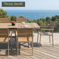 Juego de Mesa de Comedor Extensible para Exteriores de 6-8 Plazas, con Estructura de Aluminio y Madera Plástica, Muebles de Patio, Venta al Por Mayor, OEM
