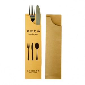 Sac en papier kraft jetable et recyclable pour couverts de restaurant, pochette en papier avec impression de logo - Product Image 1