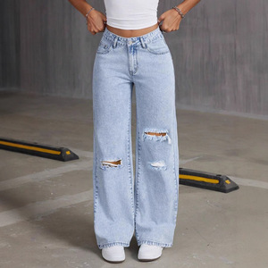 Nuovi <span class=keywords><strong>Jeans</strong></span> Larghi in Denim Azzurro Chiaro da Donna 2026, Stile Vintage a Vita Alta e Gamba Larga, con Tessuto Tinta Unita, Casual per l'Estate - Product Image 1