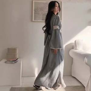 Nueva mujer invierno dulce princesa viento camisón encaje Patchwork cuello en V manga larga cintura elástica sólido primavera otoño Pijamas - Product Image 5