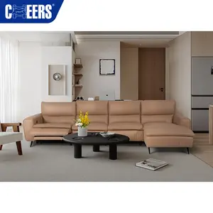 MANWAH欢呼新设计款式零墙高品质真皮组合沙发客厅家具