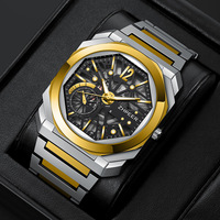Montre à quartz de luxe pour homme avec indicateur 24 heures, aiguilles lumineuses, bracelet en alliage, cadran de 43 mm