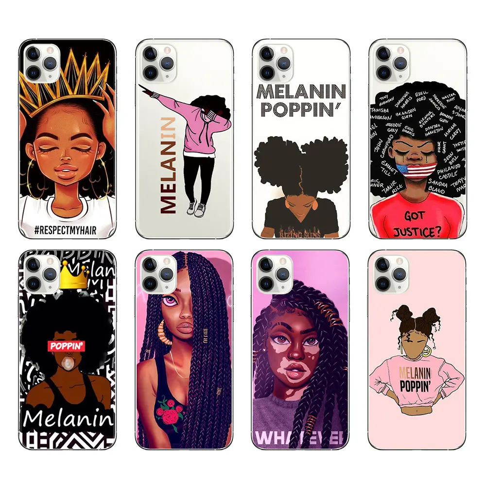 Custom African Print Black Girl Melanin Poppin Phone Case for iPhone 11 12 13 Pro Max X XS XR Carcasas Para Celulares