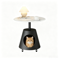 Table d'appoint en verre trempé et métal, style armoire noire, simple et moderne, table de chevet, nid pour chat innovant et amovible
