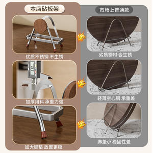 Soporte para Tabla de Cortar de Acero Inoxidable con Base de Madera Antideslizante, Estante de Almacenamiento de Cocina, Forma Rectangular, Estante para Mesa - Product Image 3