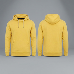<b>Men's</b> <b>Yellow</b> Fleece Hooded Sweatshirt Regular Fit Casual Long Sleeve Solid Color Pullover <b>Hoodie</b> Autumn Wear - Product Image 2