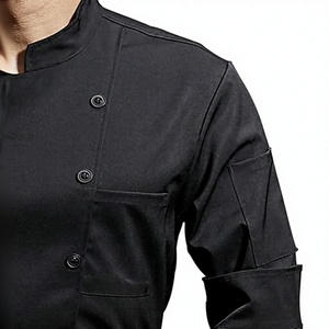 เสื้อเชฟสีดำพรีเมียมสำหรับผู้ชาย แขนสั้น กระดุมสองแถว ผ้าฝ้าย 100% ลายการ์ตูน สำหรับโรงแรม ร้านอาหาร ชุดทำงานในครัว - Product Image 5
