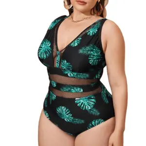 Women's Large Size Fat One Piece Plunge V Neck Sexy Hollow Out Plus Size Swimsuits 4XL Bathing Suit Swimwear Beach Wear