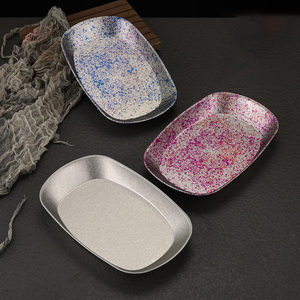 Assiettes vertes et violettes, vaisselle écologique en acier inoxydable, soucoupe, plateau alimentaire de camping, vaisselle durable, empilable, pour servir - Product Image 2