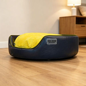 Custom <b>Donut</b> Solid Wood Frame Waterproof Leather Cat Pet <b>Bed</b> Luxury Sherpa Fleece Calming Memory Foam Dog <b>Bed</b> Manufacturer - Product Image 2
