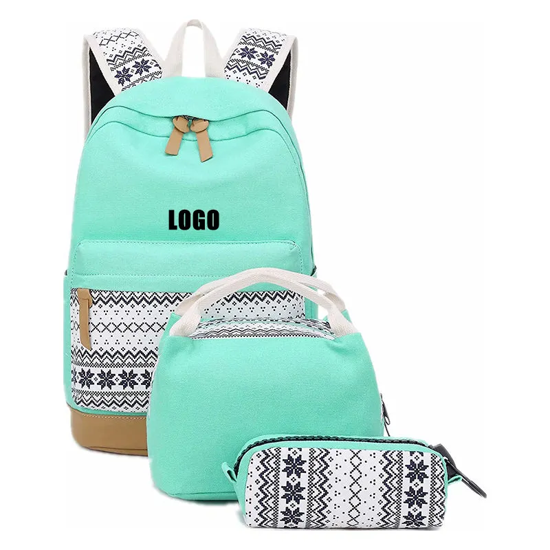 Toptan tuval öğrenci sırt çantası genç kızlar için Schoolbag moda geri paketi yalıtımlı öğle yemeği çantaları hafif okul çantaları