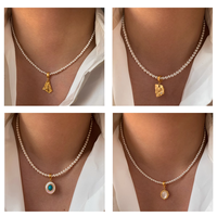 Pendentif lune en nacre naturelle, turquoise et perle d'eau douce, avec fermoir universel, accessoire de collier