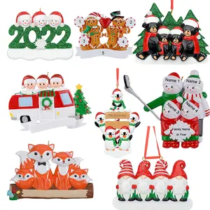2022 New Resin Tree Family Hanging Ornament Personalized Santa Claus Xmas Craft Christmas Decoration Ornaments
