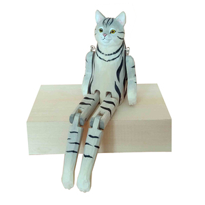 حيوانات خشبية منحوتة يدويًا للديكور، كلب وقطة جالسين على الرف - Product Image 5